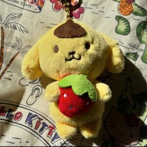 Strawberry Pom Pom Purin Keychain